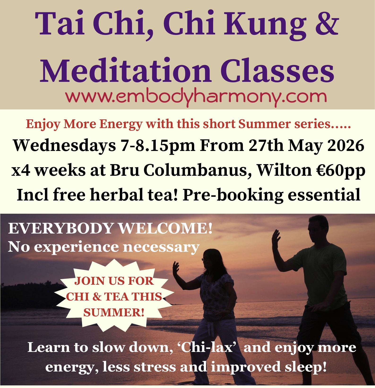 Tai Chi & Meditation Classes - Summer 2026 in Cork